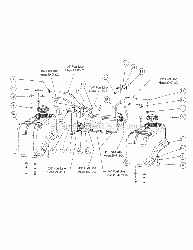 Fuel Tank Assembly Diagram and Parts List for M60-KW 53AB5GFX750 Cub Cadet Sprayer